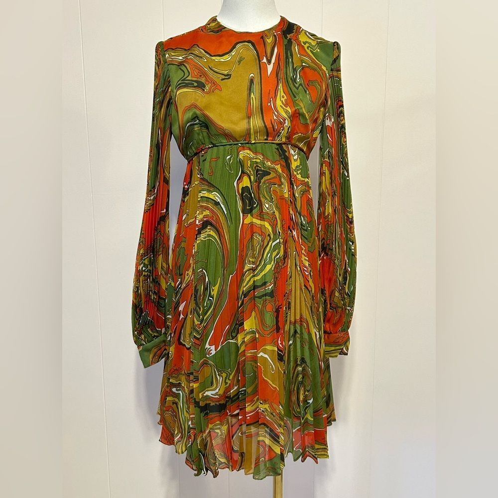 Vintage Leo Narducci women’s multicolor ebru marbling print dress size 12